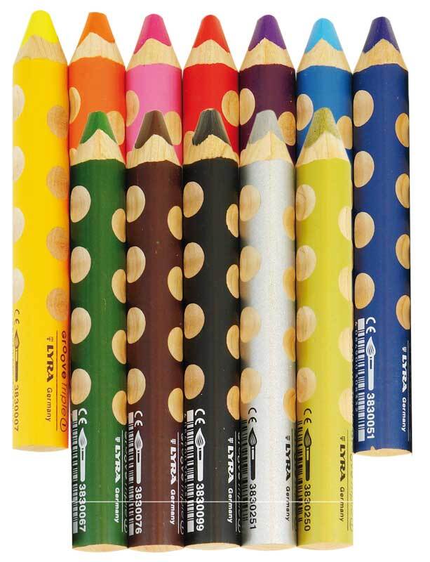 Crayons Lyra 3 en 1 Triple One - Couleur, Cire et aquarellables - Crayons  de couleur - 10 Doigts