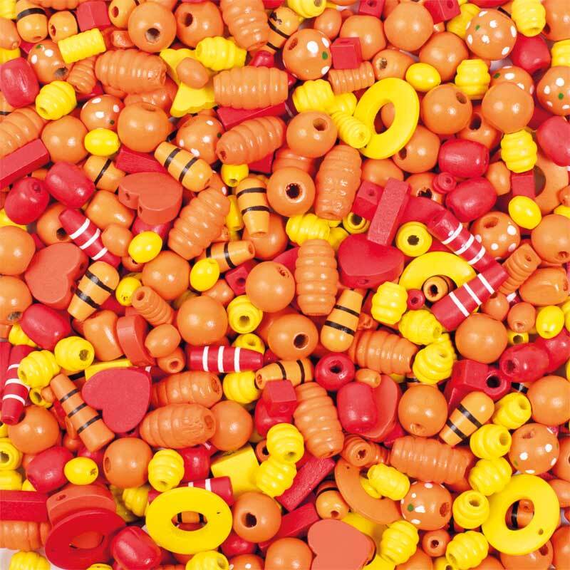 Perles en bois - 250 g, rouge-jaune-orange